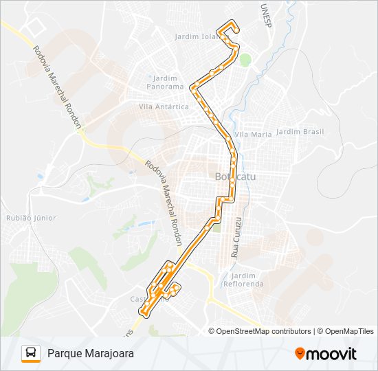 Mapa da linha 101 PARQUE MARAJOARA - JARDIM PARAÍSO de ônibus