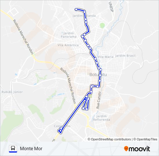 Mapa da linha 206 MONTE MOR - SHOPPING de ônibus