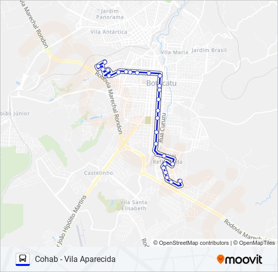 Mapa da linha 203 COHAB - VILA APARECIDA de ônibus