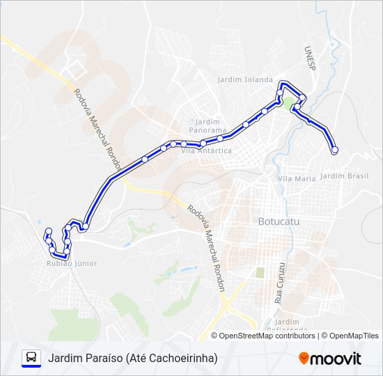 Mapa da linha 217 JARDIM PARAÍSO - UNESP de ônibus