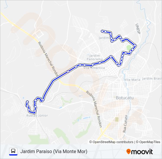 Mapa da linha 217 JARDIM PARAÍSO - UNESP de ônibus