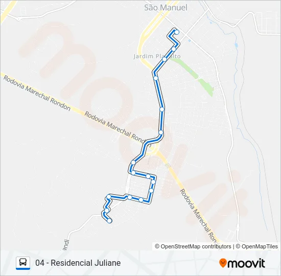 LINHA AZUL RESIDENCIAL JULIANE - RODOVIÁRIA Bus Line Map