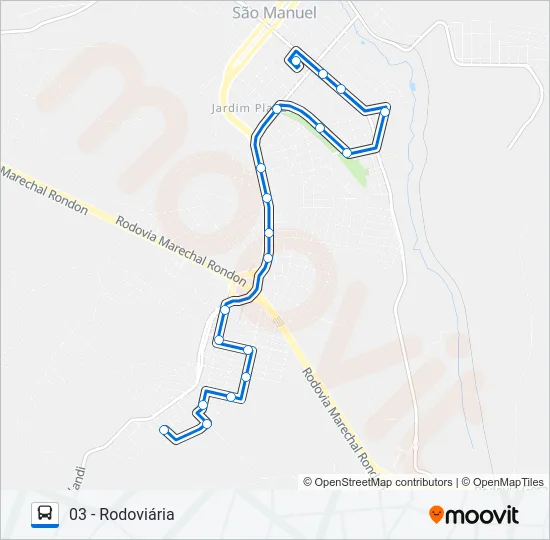 LINHA AZUL RESIDENCIAL JULIANE - RODOVIÁRIA Bus Line Map