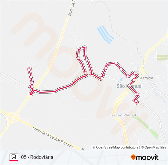 Mapa da linha  VERMELHA CDHU - RODOVIÁRIA de ônibus