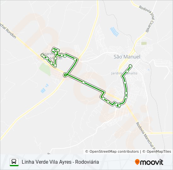 Mapa da linha  VERDE VILA AYRES - RODOVIÁRIA de ônibus