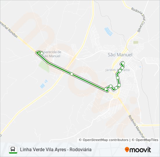 Mapa da linha  VERDE VILA AYRES - RODOVIÁRIA de ônibus