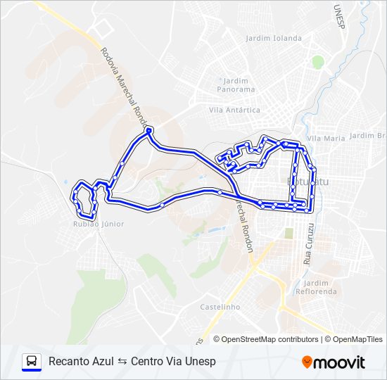 Mapa de 218 RECANTO AZUL - CENTRO de autobús