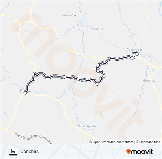 Mapa da linha 200 BOFETE - CONCHAS de ônibus
