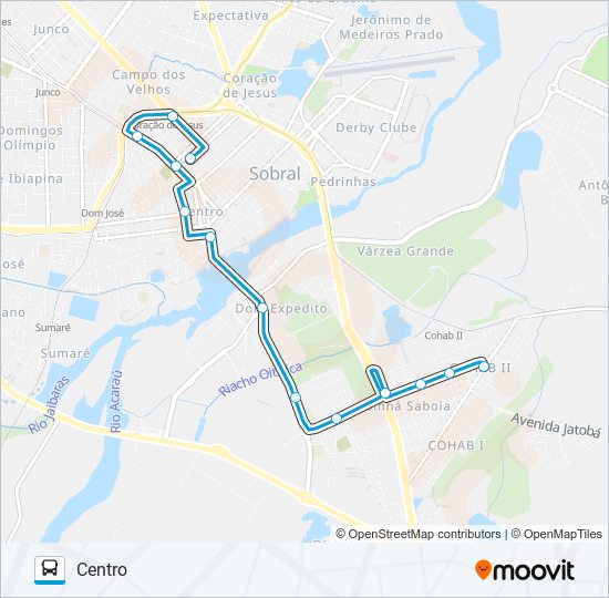 Mapa de 02 SINHÁ SABÓIA / CENTRO de autobús