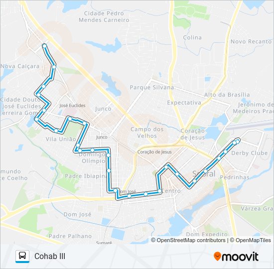 Mapa da linha 04 COHAB III / CENTRO de ônibus