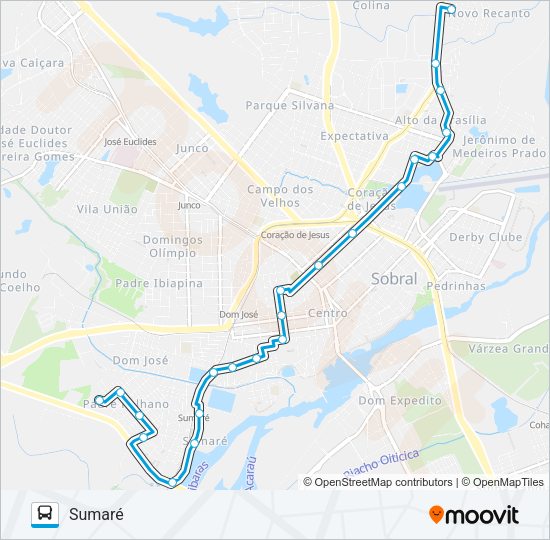 Mapa da linha 08 VILA RECANTO / SUMARÉ VIA CENTRO de ônibus