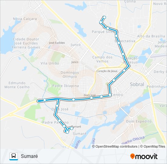 Mapa da linha 03 SUMARÉ / PARQUE SILVANA / VIA CENTRO de ônibus