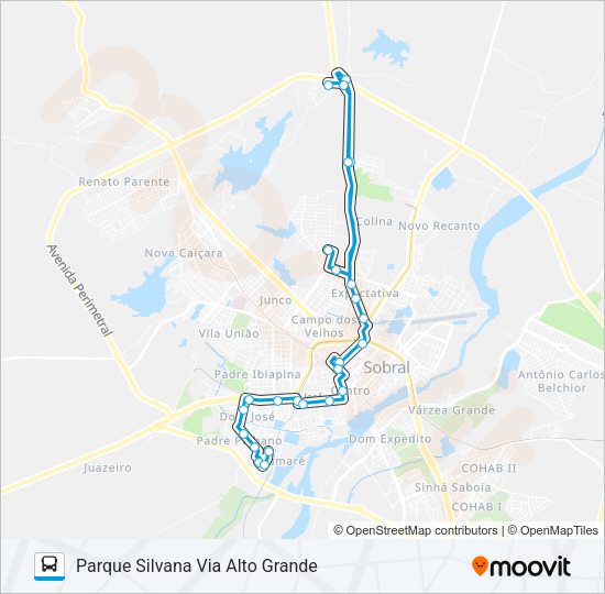 Mapa da linha 03 SUMARÉ / PARQUE SILVANA / VIA CENTRO de ônibus