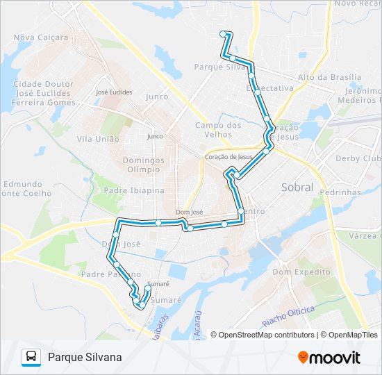 Mapa da linha 03 SUMARÉ / PARQUE SILVANA / VIA CENTRO de ônibus