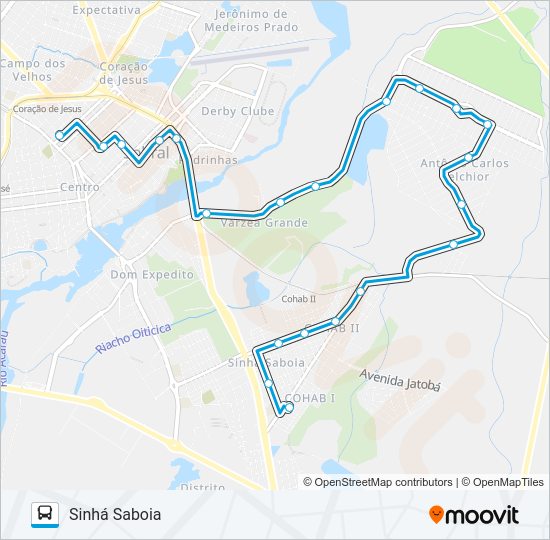 Mapa da linha 07 SINHÁ SABOIA / CENTRO / VIA BELCHIOR de ônibus