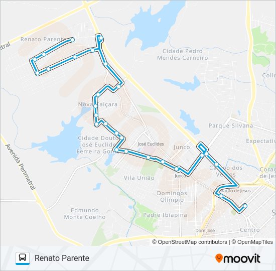 Mapa da linha RENATO PARENTE / CENTRO de ônibus