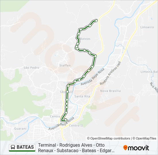 Mapa da linha BATEAS de ônibus