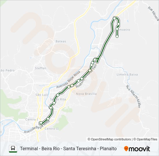 Mapa da linha PLANALTO de ônibus