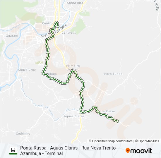 Mapa da linha POÇO FUNDO E PONTA RUSSA de ônibus