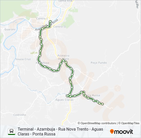 Mapa da linha POÇO FUNDO E PONTA RUSSA de ônibus