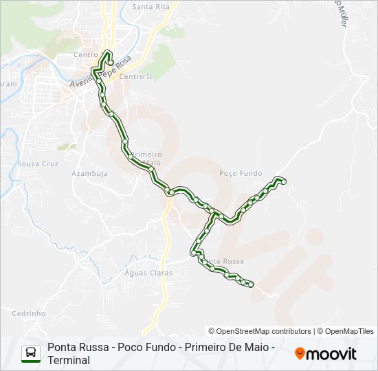 Mapa da linha POÇO FUNDO E PONTA RUSSA de ônibus