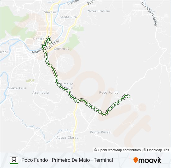 Mapa da linha POÇO FUNDO E PONTA RUSSA de ônibus