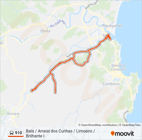 Mapa da linha 910 de ônibus