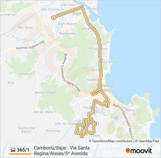 Mapa da linha 365/1 de ônibus