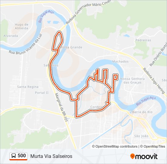 Mapa da linha 500 de ônibus