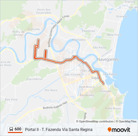 Mapa da linha 600 de ônibus