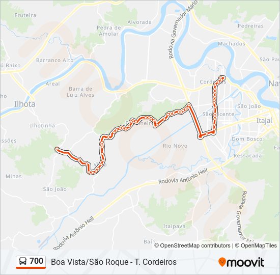 Mapa da linha 700 de ônibus