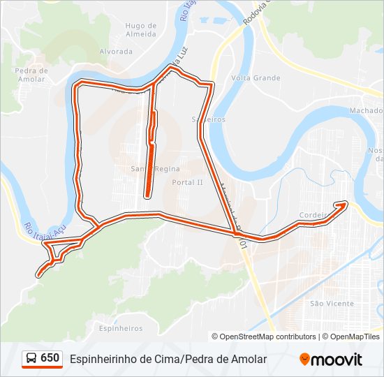 Mapa da linha 650 de ônibus