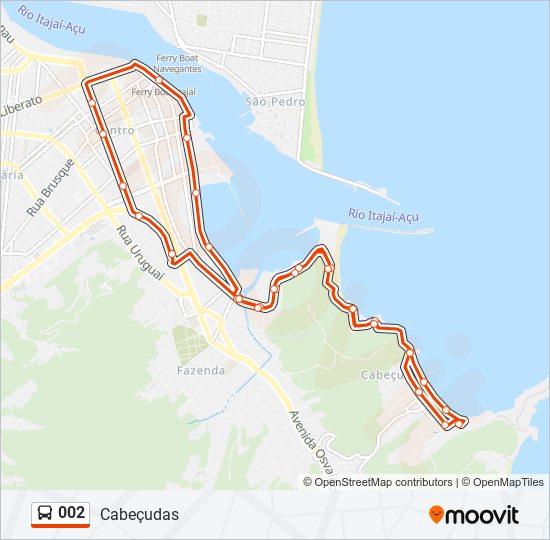 Mapa da linha 002 de ônibus