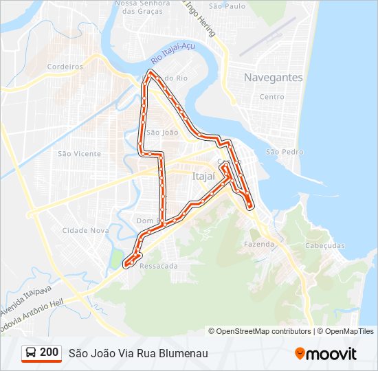 Mapa da linha 200 de ônibus