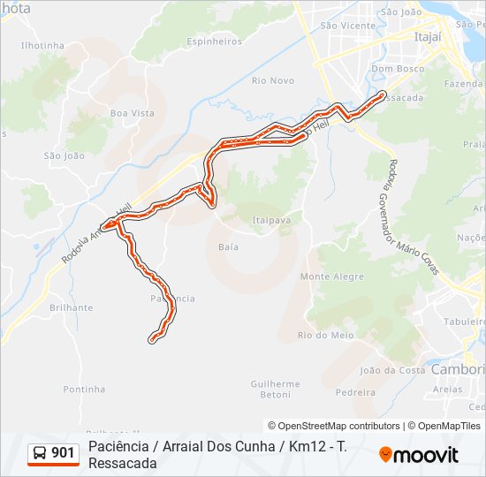 Mapa da linha 901 de ônibus