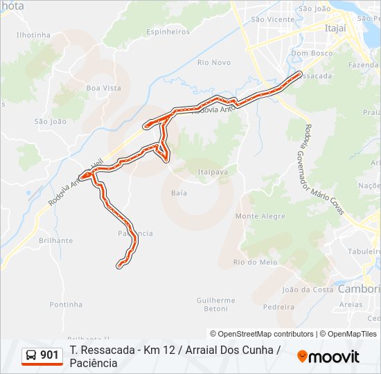 Mapa da linha 901 de ônibus