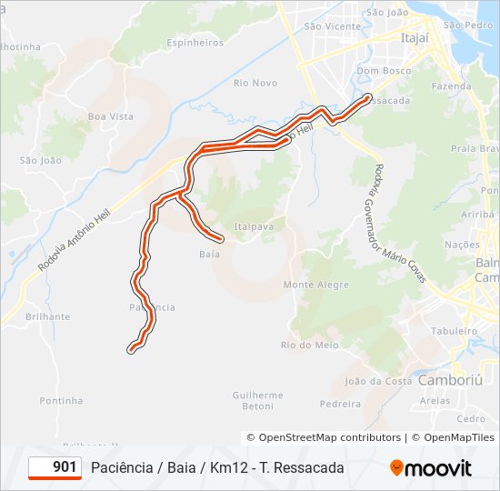 Mapa da linha 901 de ônibus