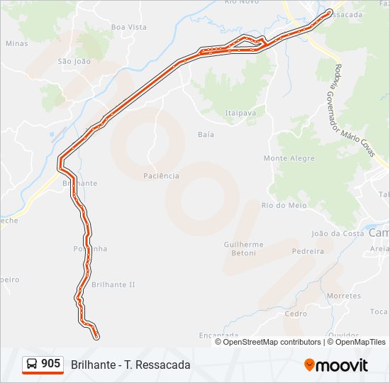 Mapa da linha 905 de ônibus