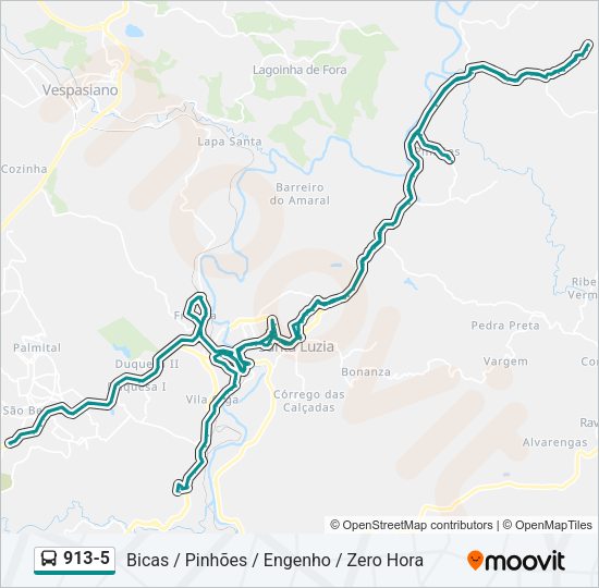 Mapa da linha 913-5 de ônibus