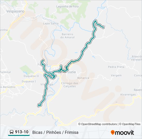 Mapa da linha 913-10 de ônibus