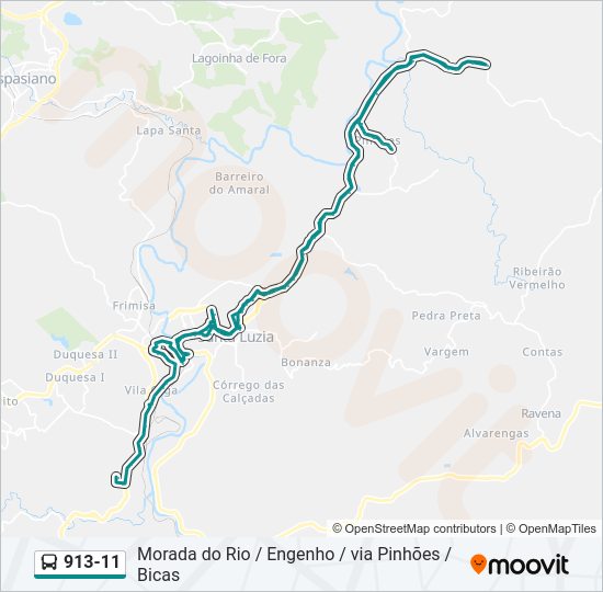 Mapa da linha 913-11 de ônibus