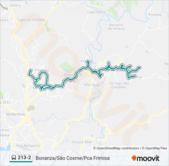 Mapa da linha 213-2 de ônibus