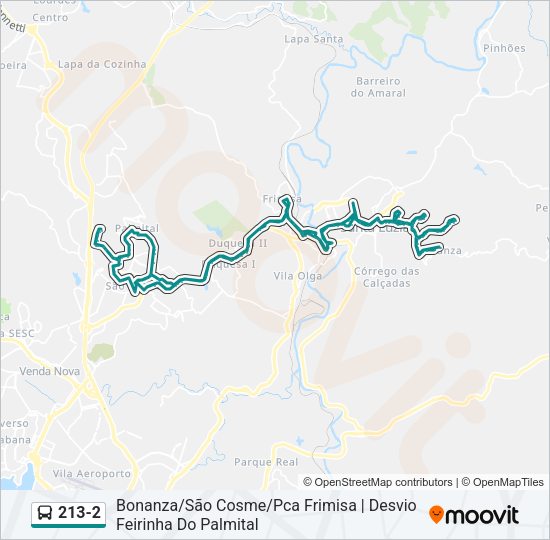 Mapa da linha 213-2 de ônibus
