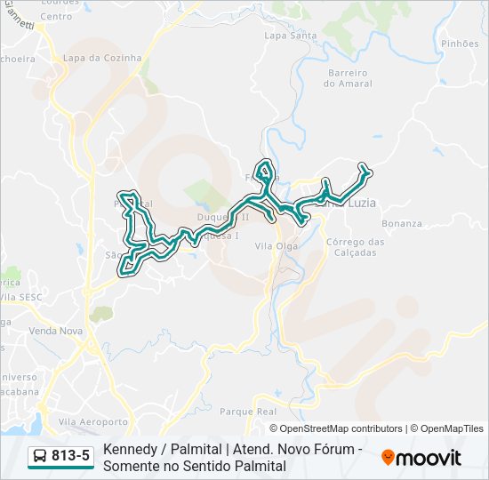 Mapa da linha 813-5 de ônibus