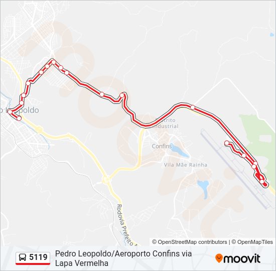 Mapa da linha 5119 de ônibus