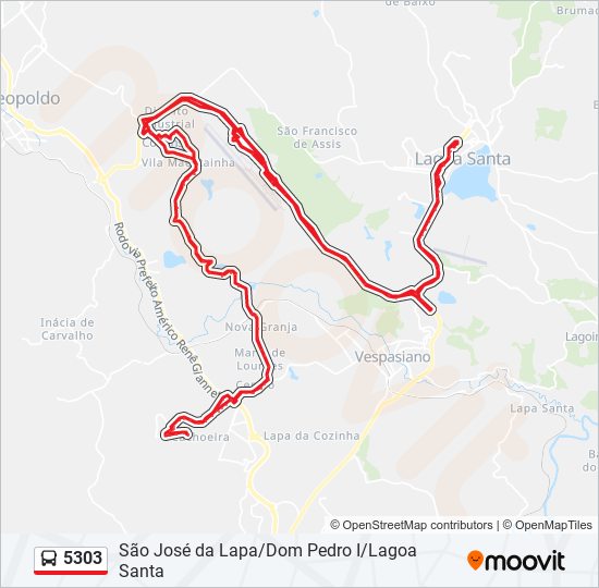 Mapa da linha 5303 de ônibus