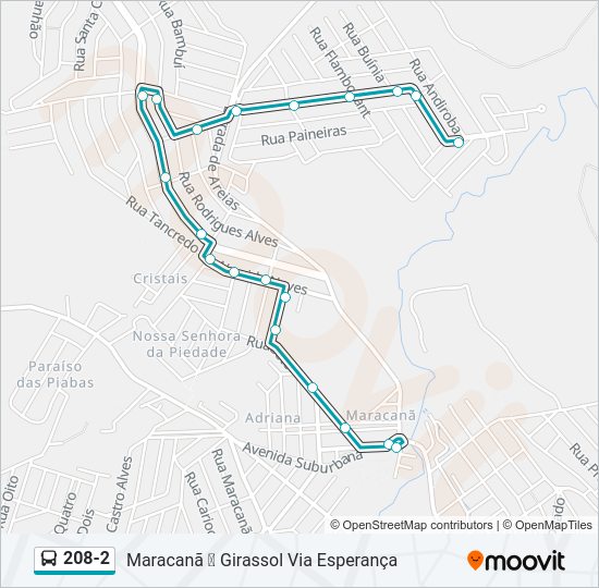 Mapa da linha 208-2 de ônibus