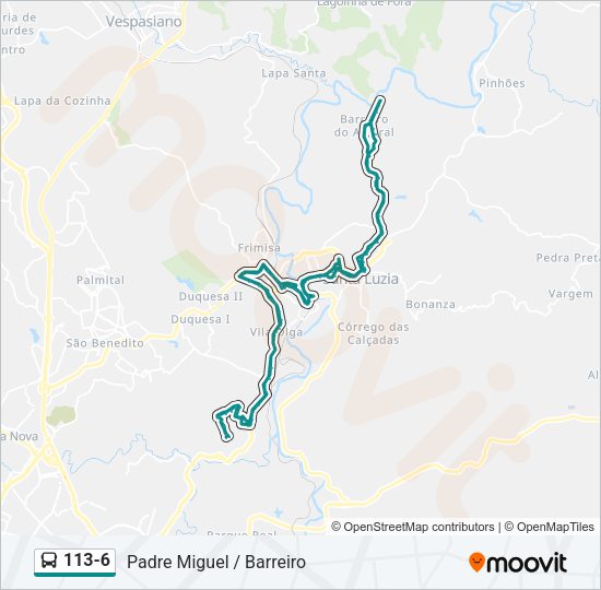 Mapa da linha 113-6 de ônibus