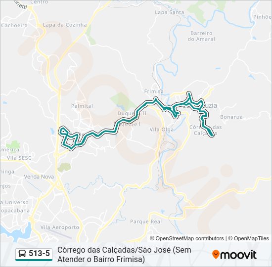 Mapa da linha 513-5 de ônibus