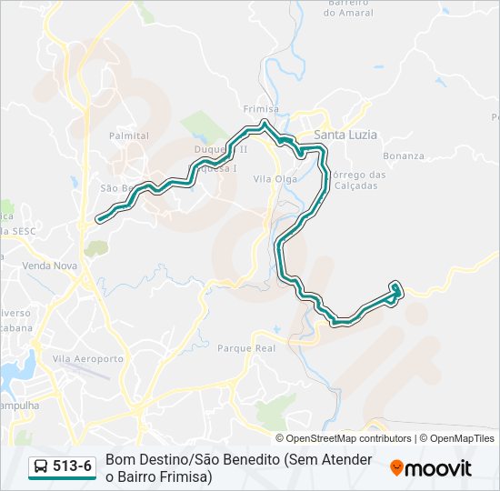 Mapa da linha 513-6 de ônibus